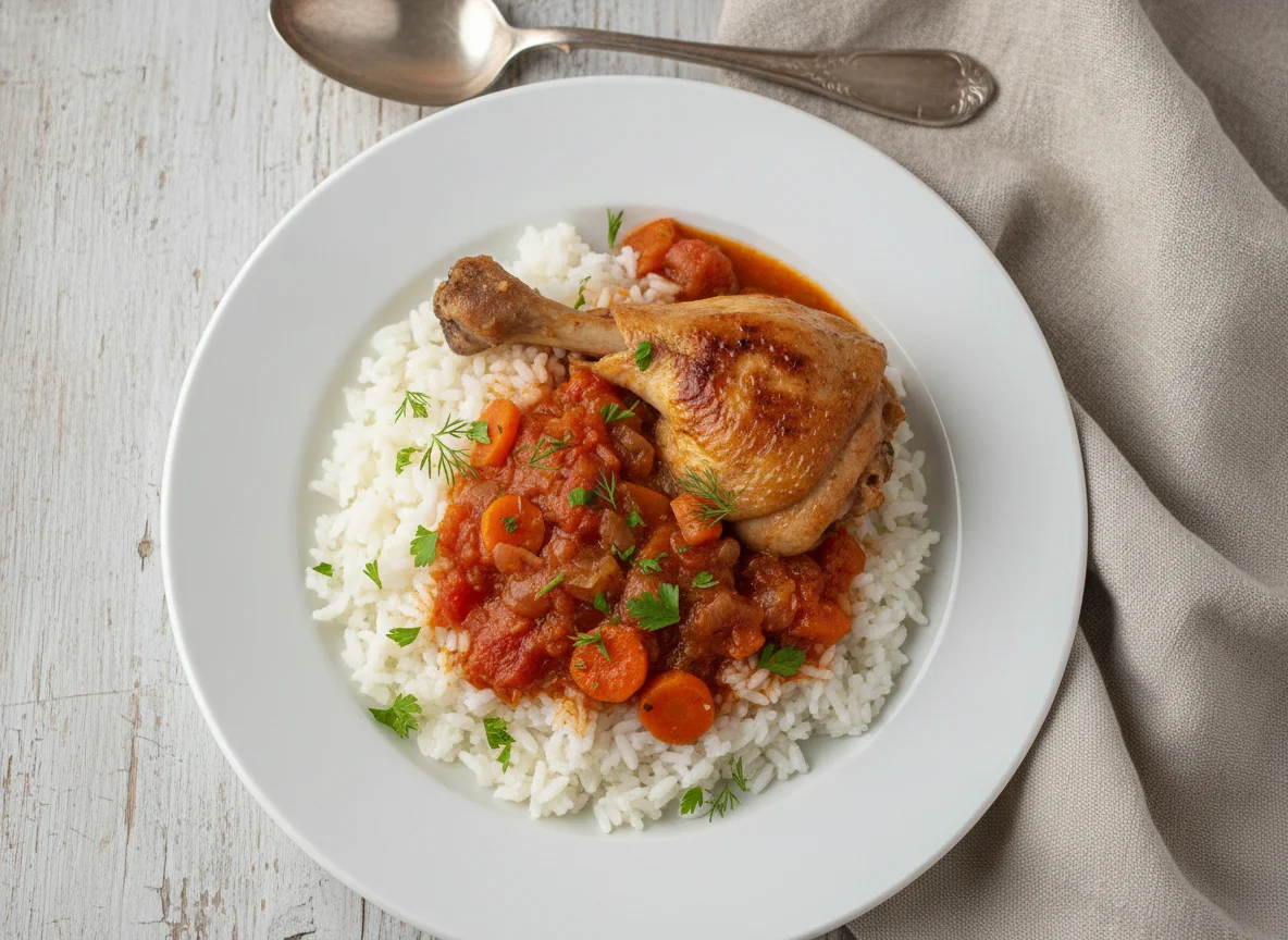 Тушеная курица с рисом photo