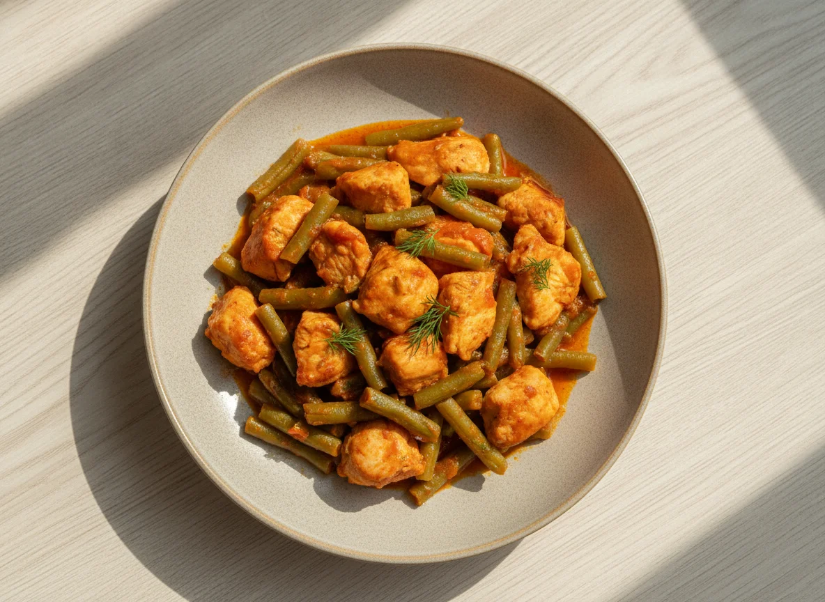 Тушеная курица со стручковой фасолью photo