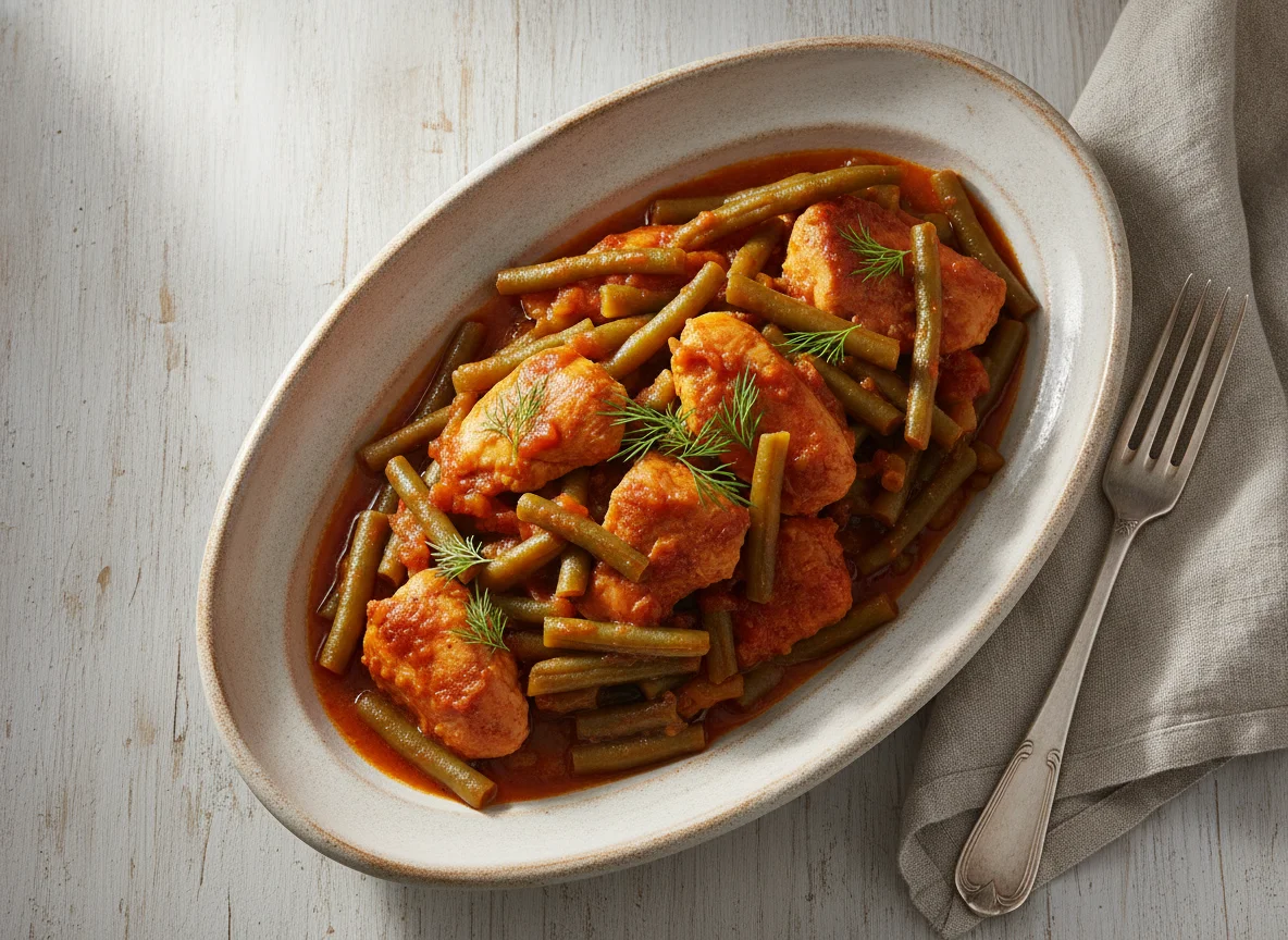 Тушеная стручковая фасоль с курицей photo