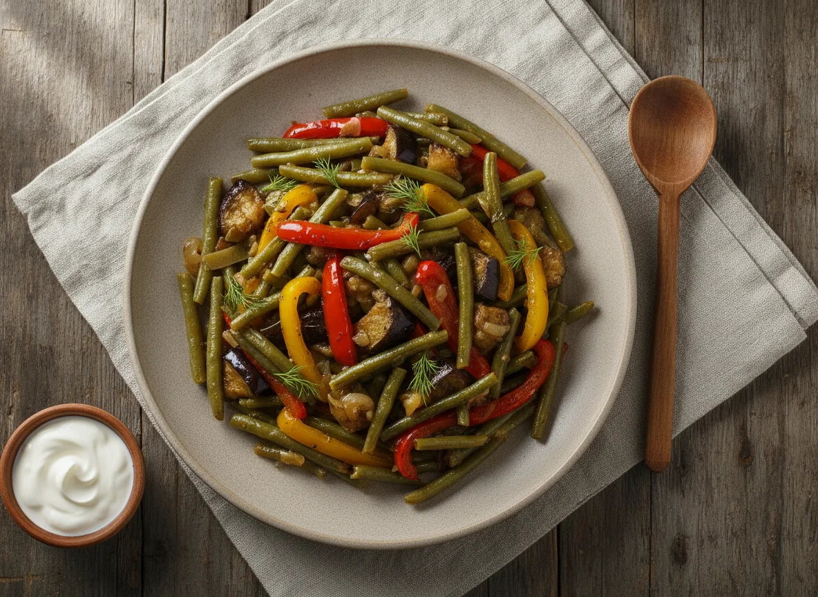 Тушеная стручковая фасоль с овощами photo
