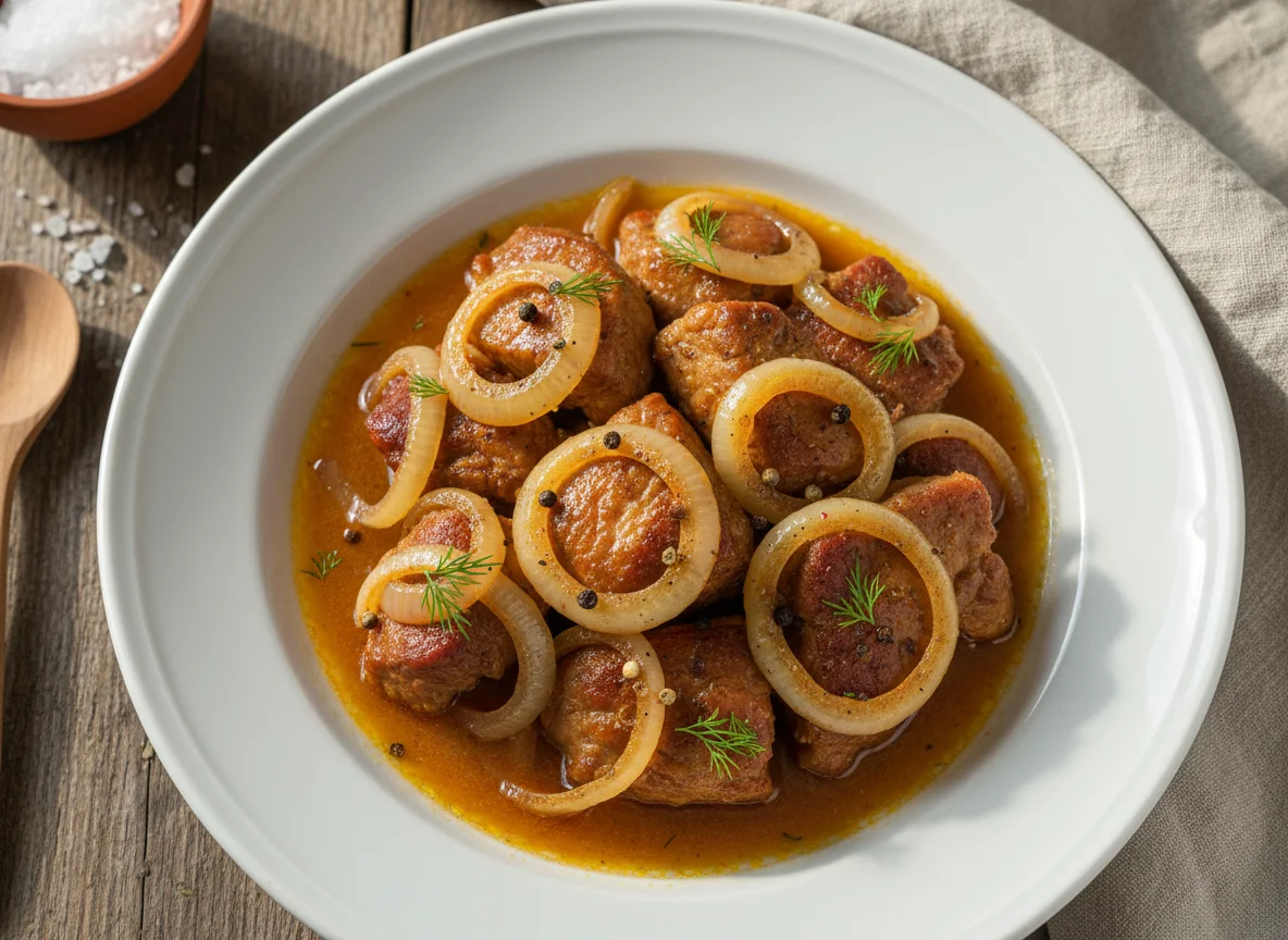 Тушеная свинина с луком photo