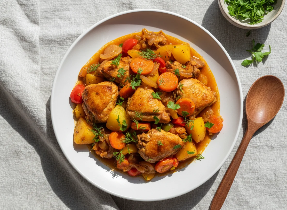 Тушеное куриное рагу с овощами photo