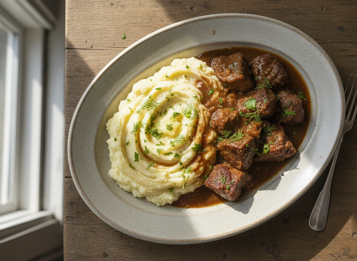 Тушеное мясо с картофельным пюре photo