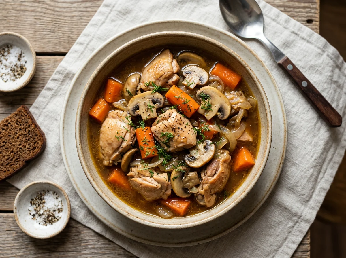 Тушеное мясо с овощами и грибами photo