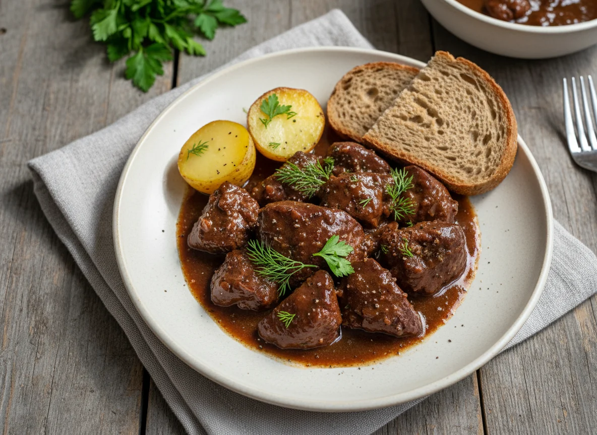 Тушеное мясо с соусом photo