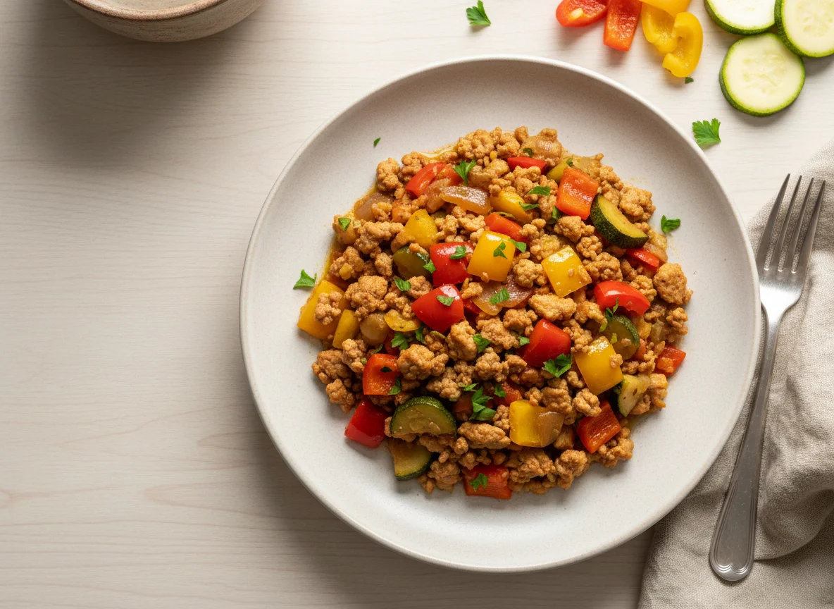 Тушеное рубленое мясо с овощами photo