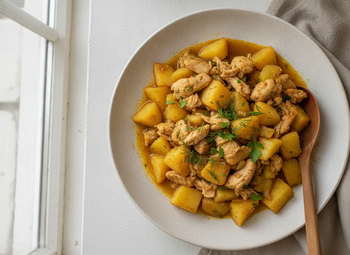 Тушеный картофель с курицей photo