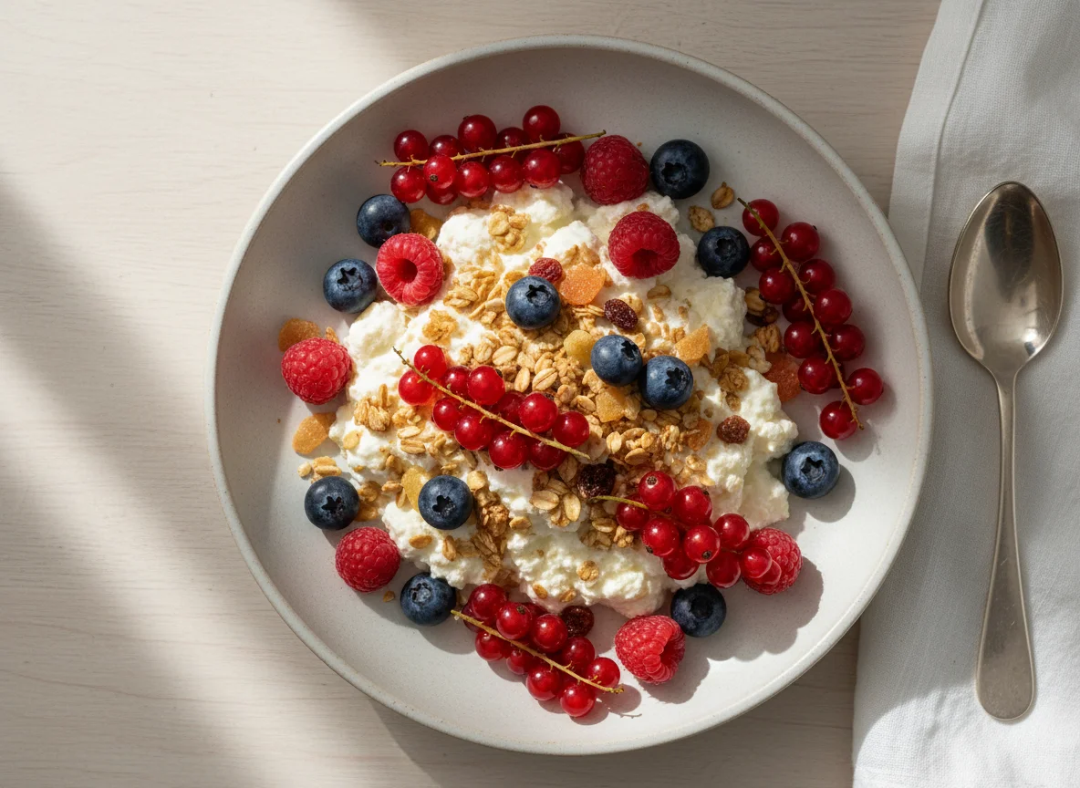 Творог с ягодами и гранолой photo