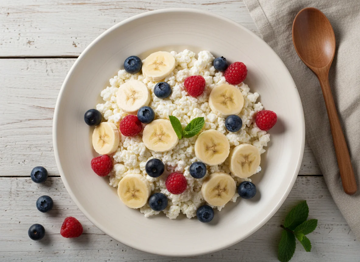 Творог с бананом и ягодами photo