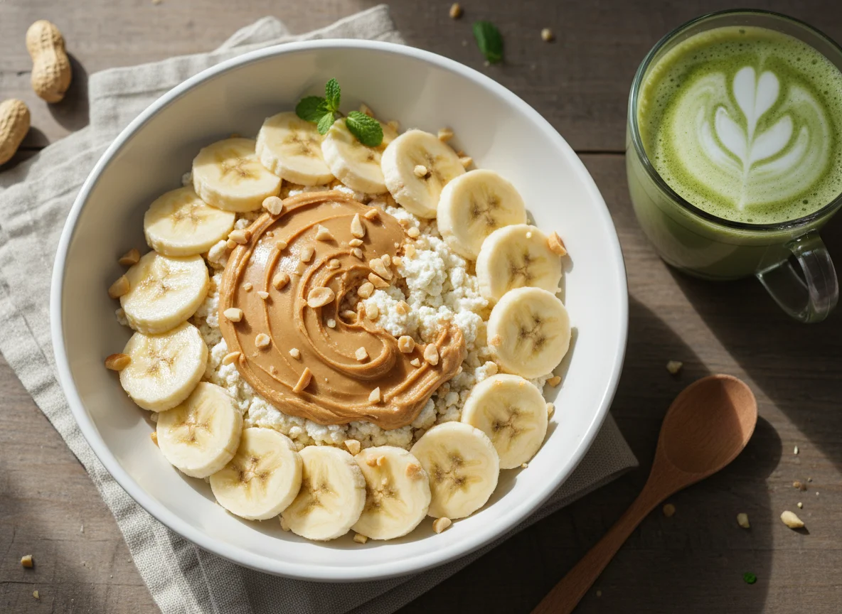 Творог с бананом и арахисовой пастой photo