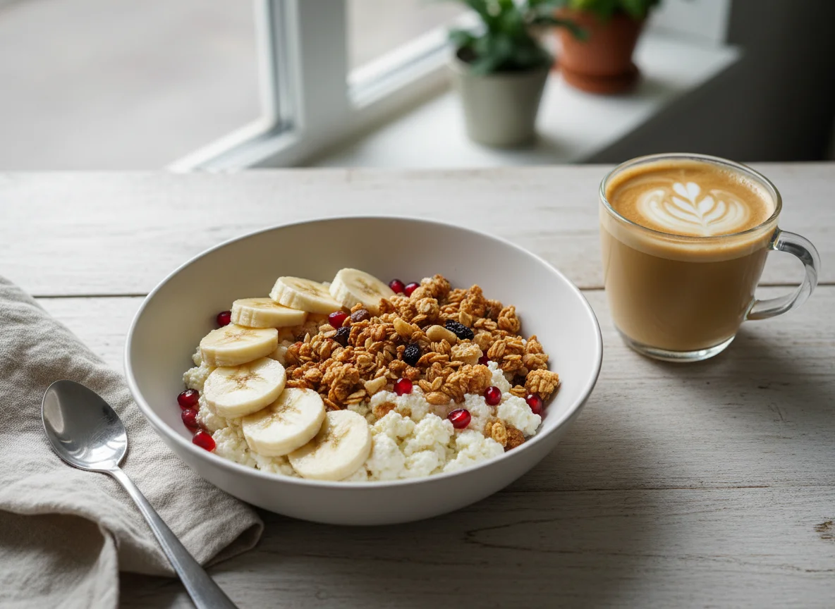 Творог с бананом и гранолой photo