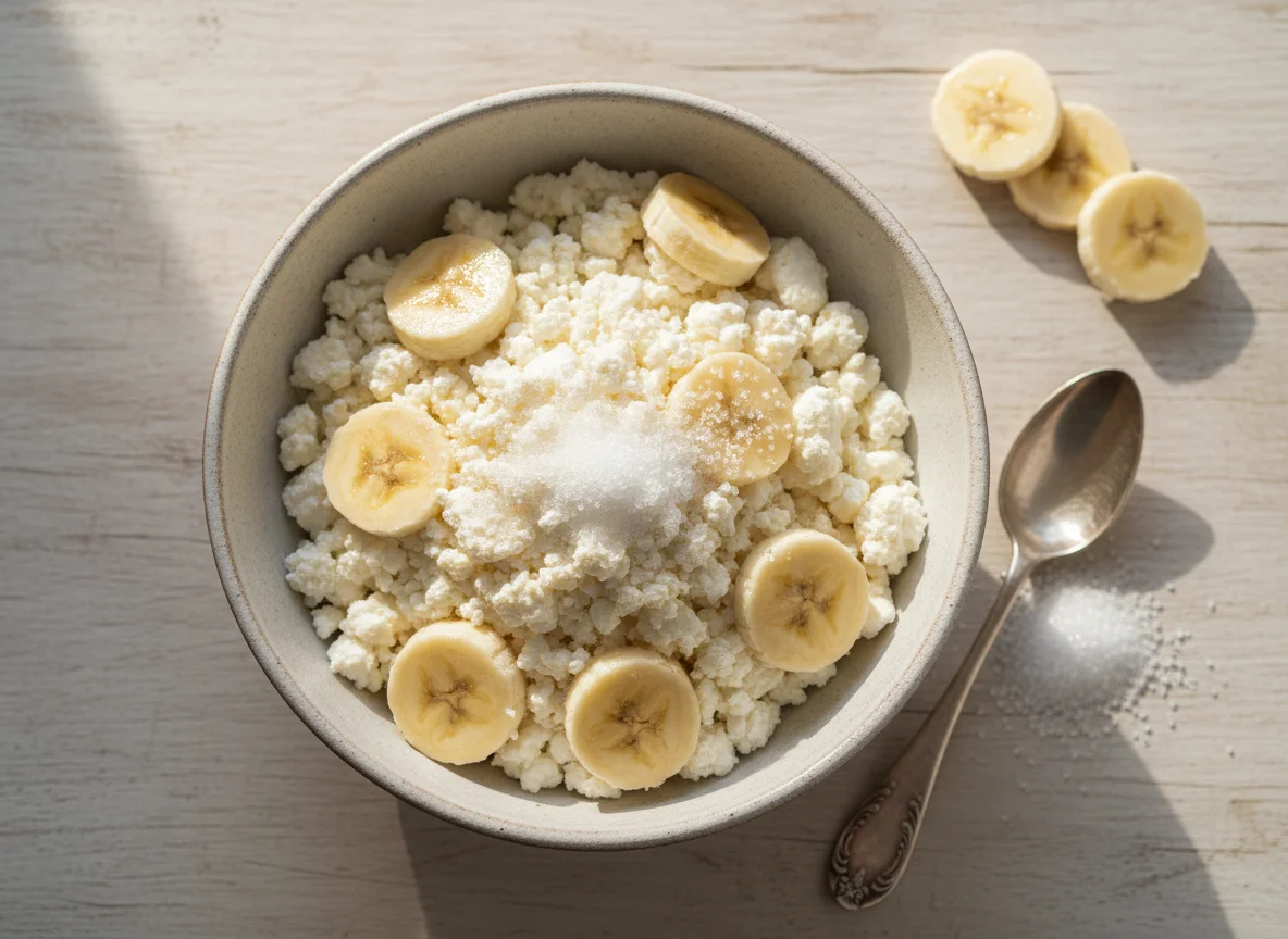 Творог с бананом и сахаром photo