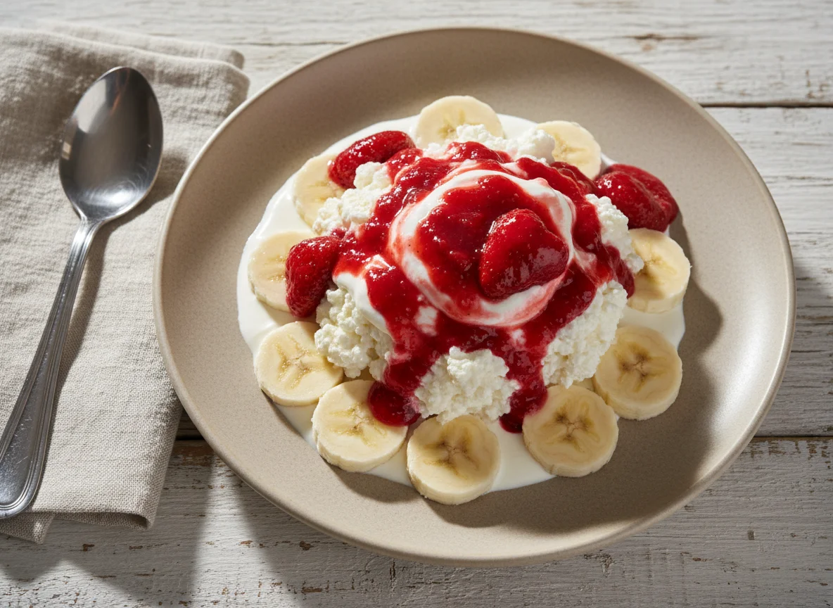 Творог с бананом и вареньем photo