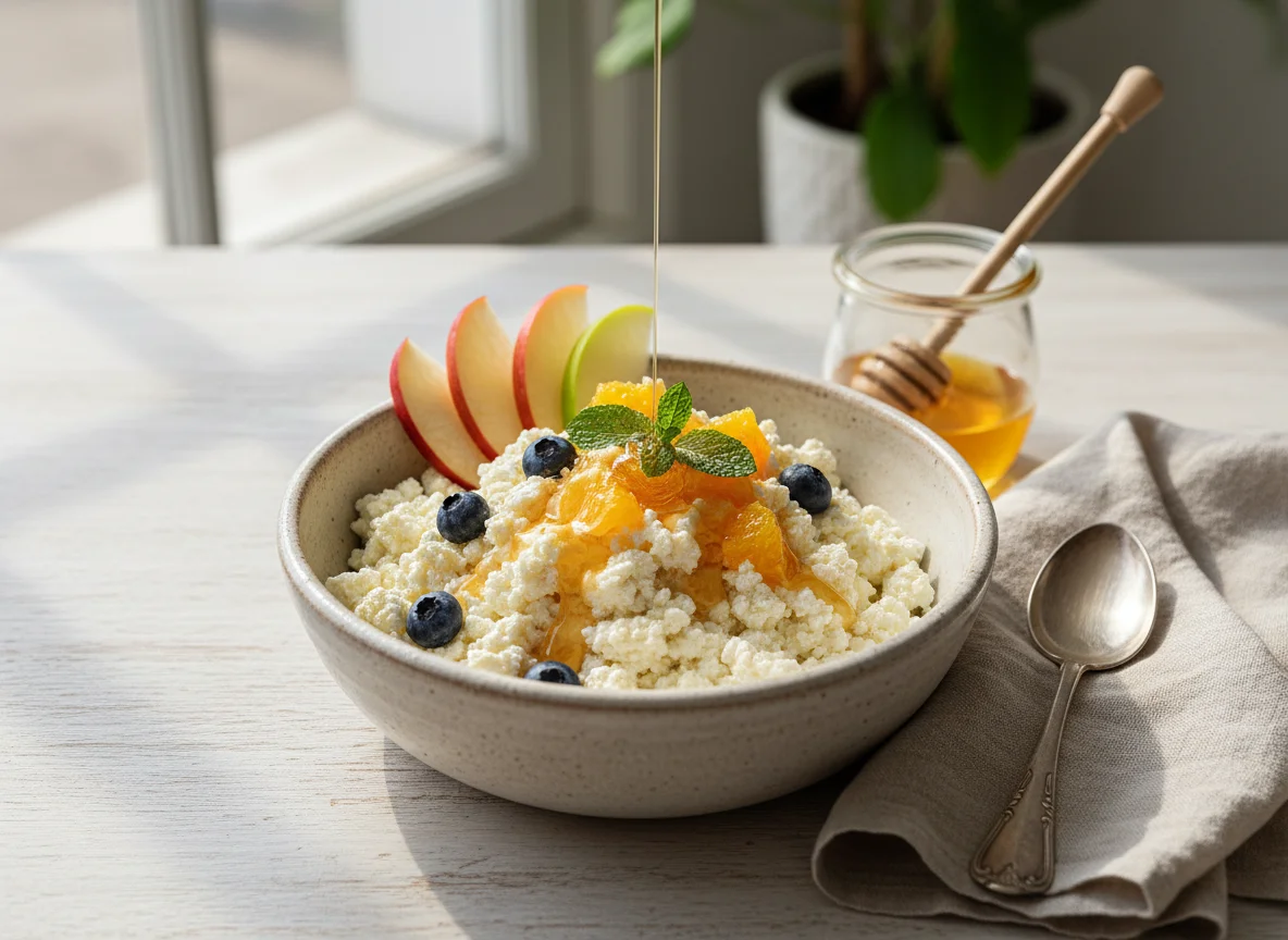 Творог с фруктами и медом photo