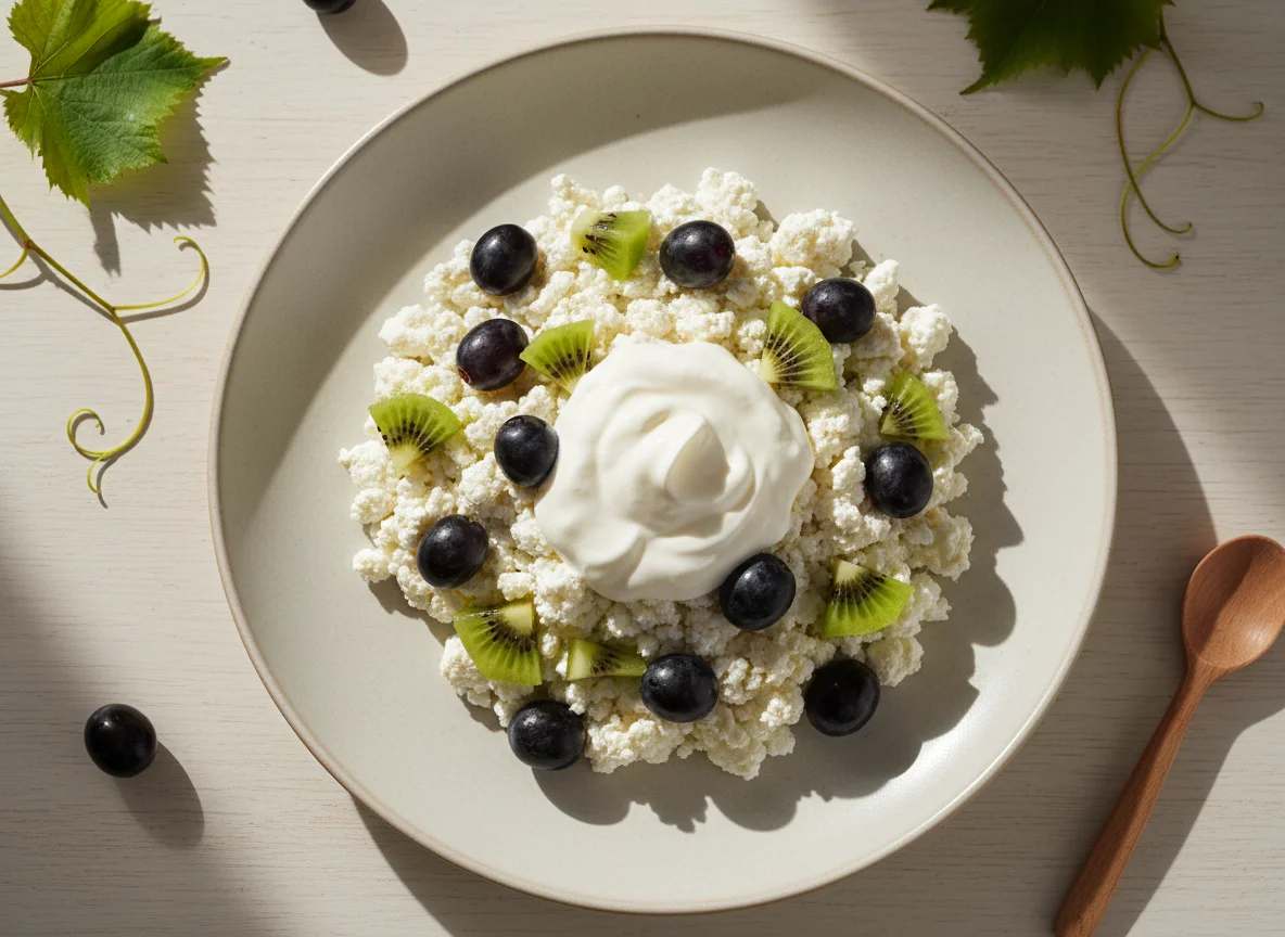 Творог с фруктами и сметаной photo