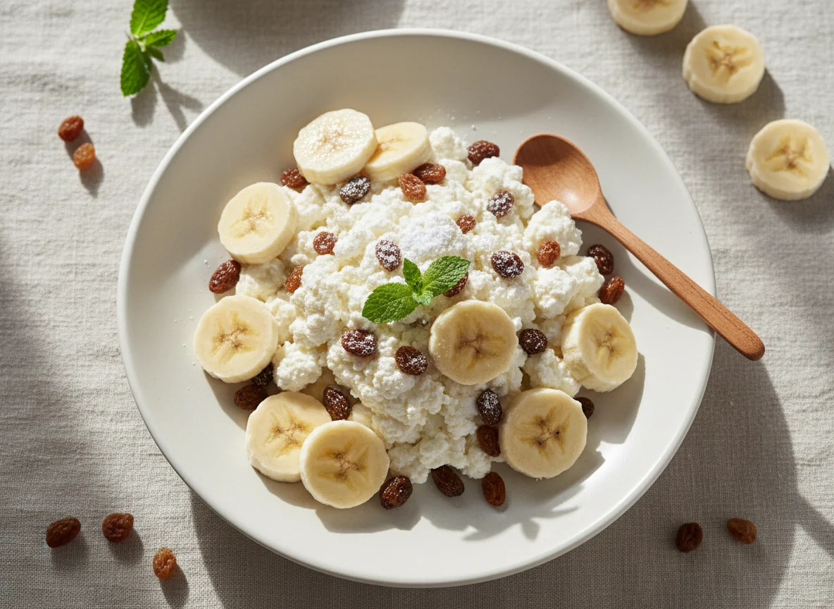 Творог с изюмом и бананом photo