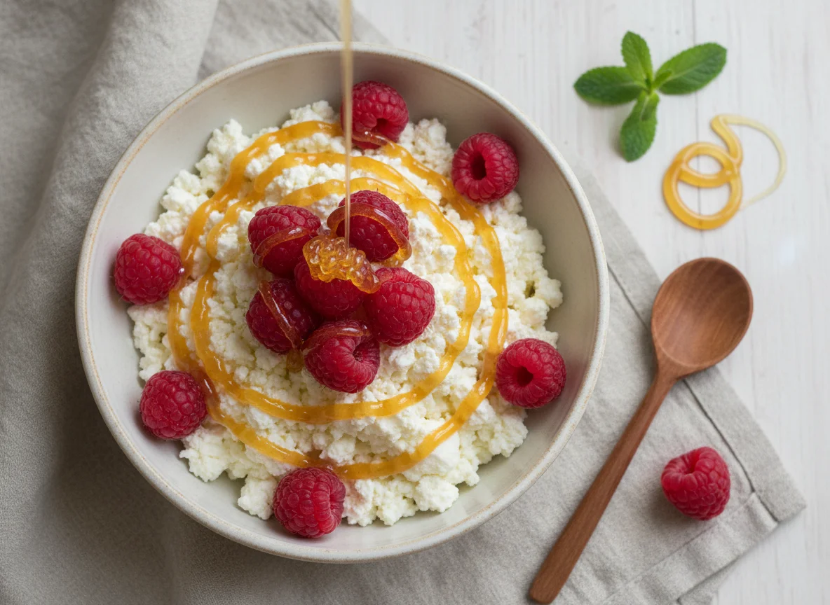 Творог с малиной и медом photo