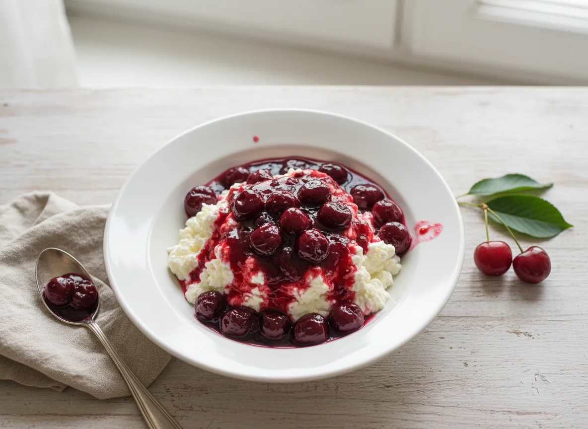 Творог с вишневым вареньем photo