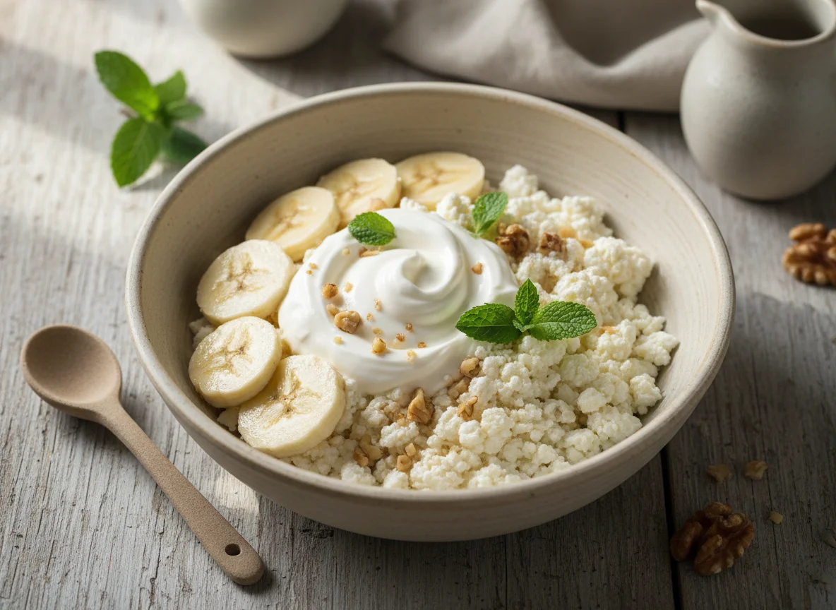 Творог со сметаной и бананом photo