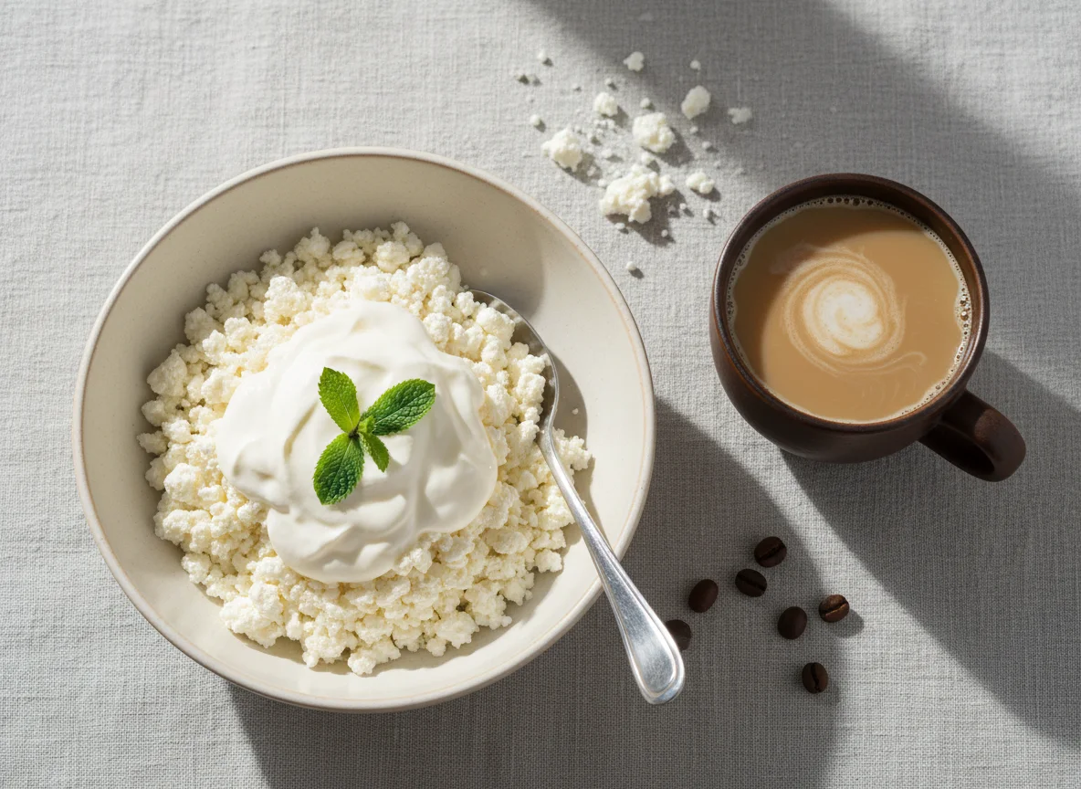 Творог со сметаной и кофе photo