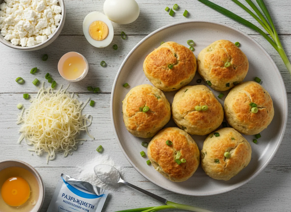 Творожные ПП-пирожки с луком и яйцом photo