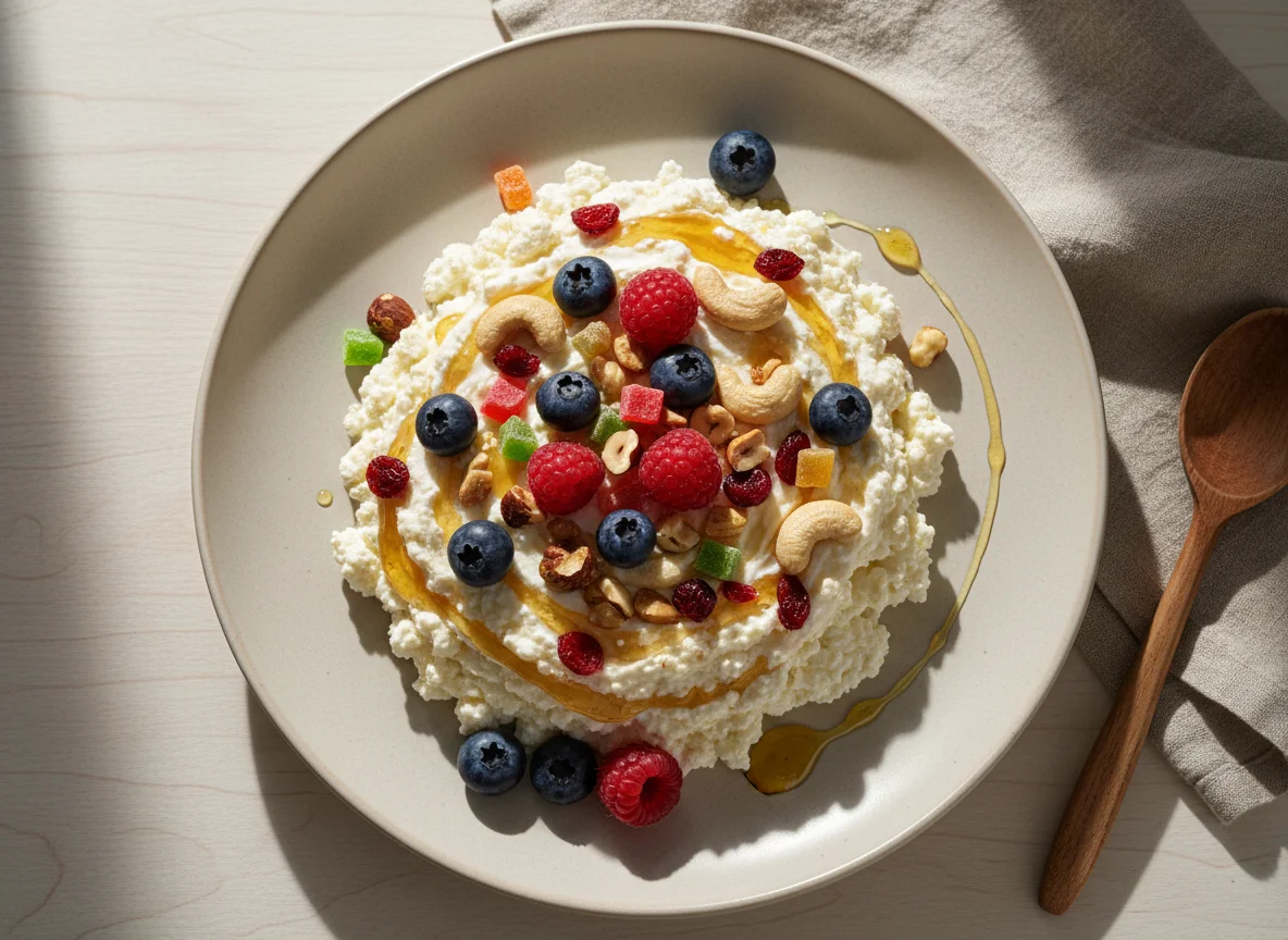 Творожный десерт с ягодами, орехами и медом photo