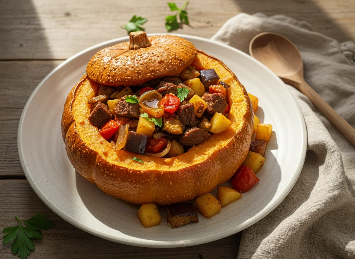 Тыква, фаршированная мясом и овощами photo