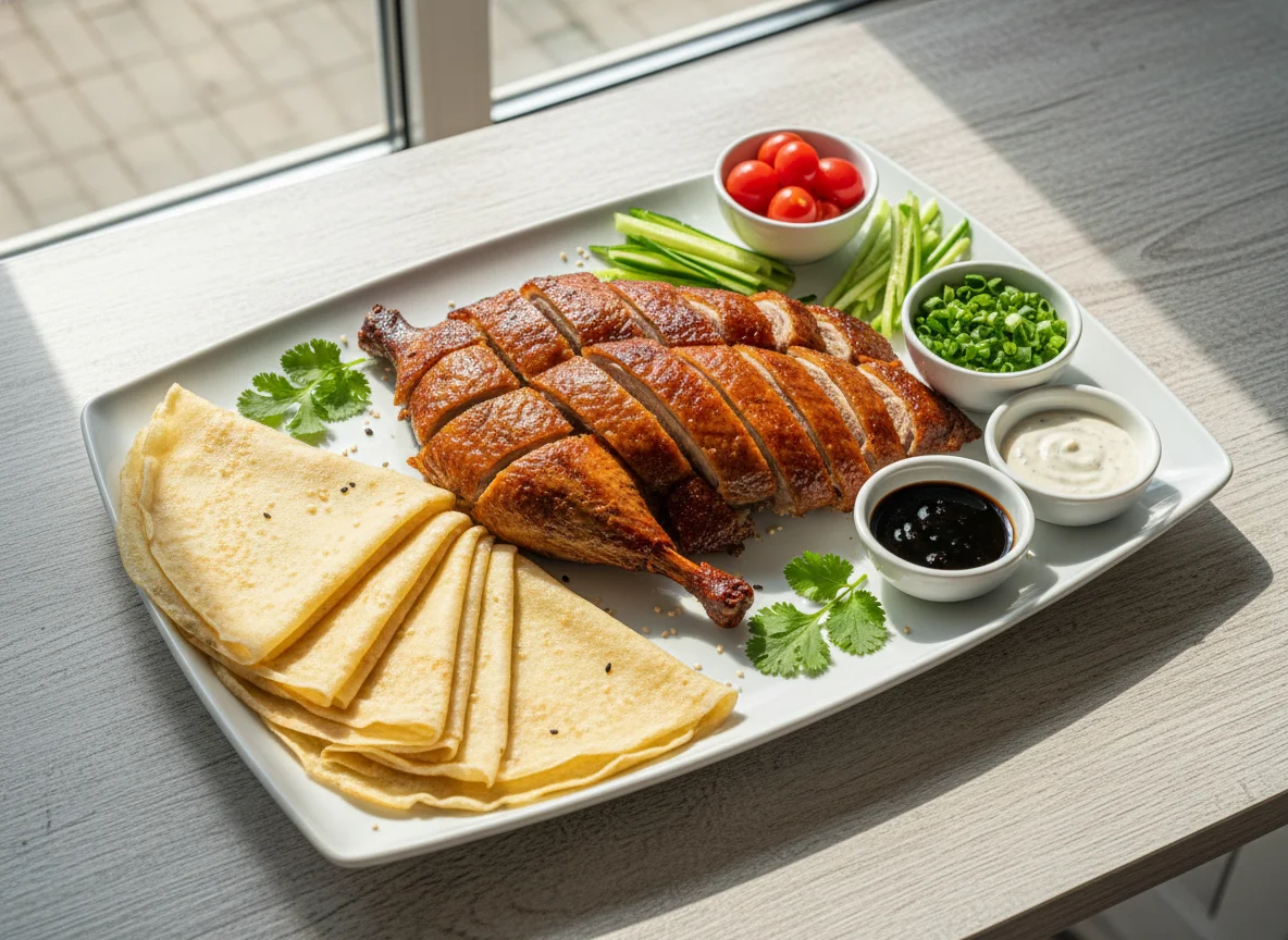 Утка по-пекински с блинчиками и овощами photo