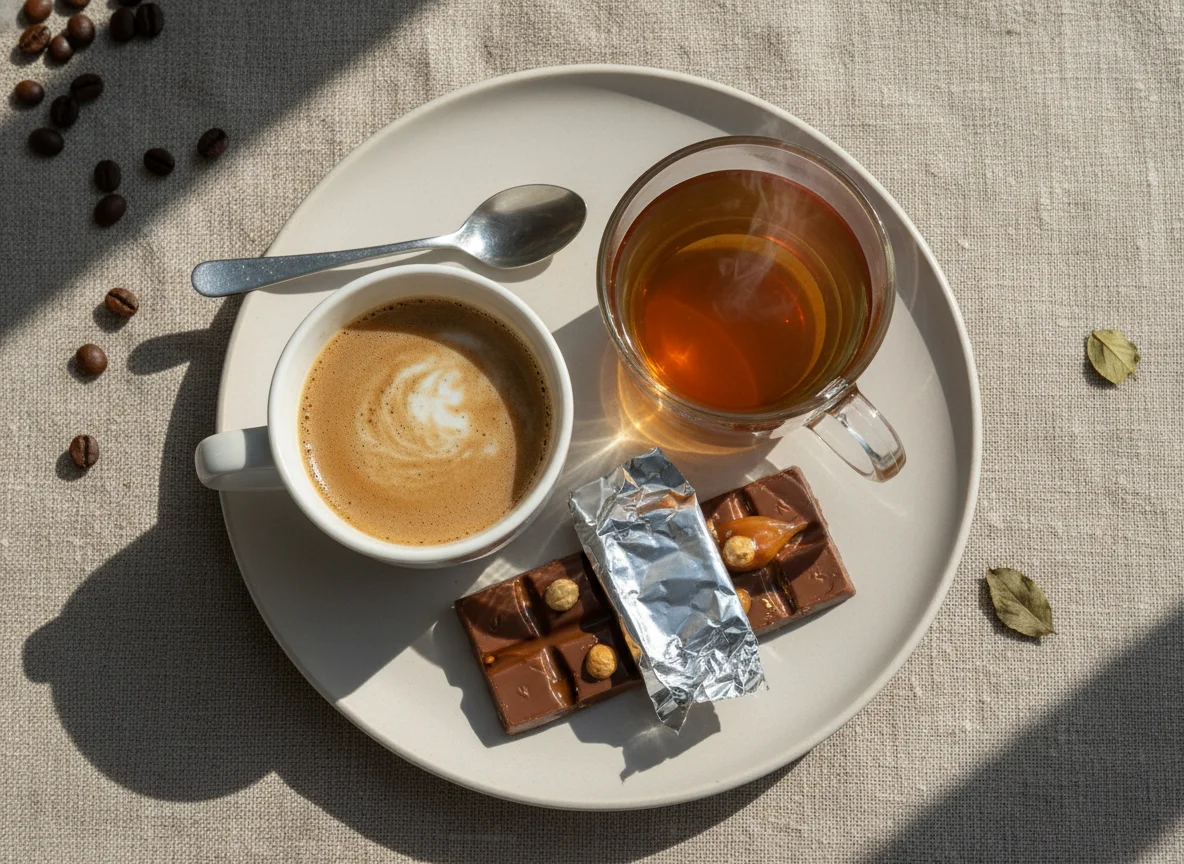 Утренний напиток и батончик photo