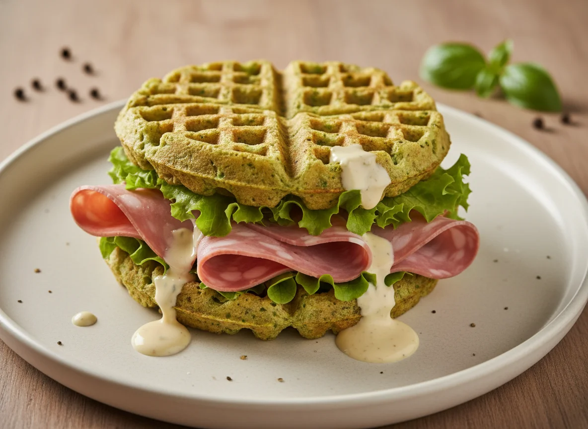 Вафля-сэндвич с мортаделлой и соусом айоли photo