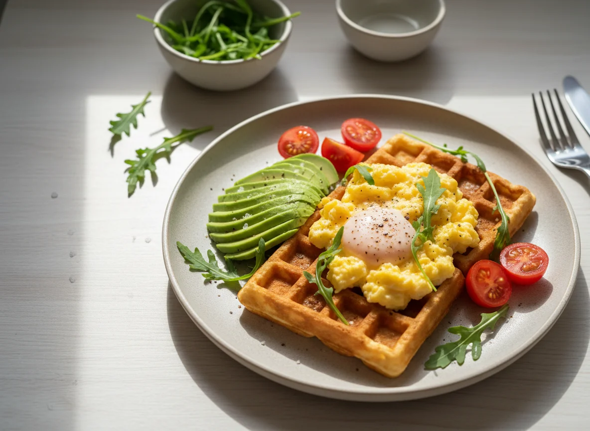 Вафли с авокадо и яичницей photo
