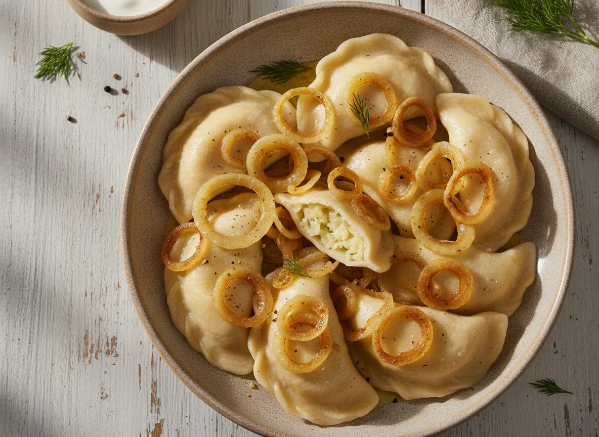 Вареники с картофелем и жареным луком photo