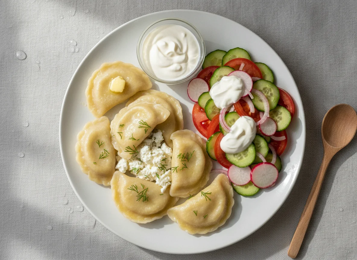 Вареники с овощным салатом photo