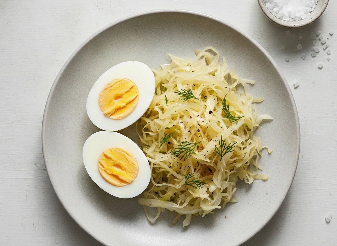 Вареное яйцо с квашеной капустой photo