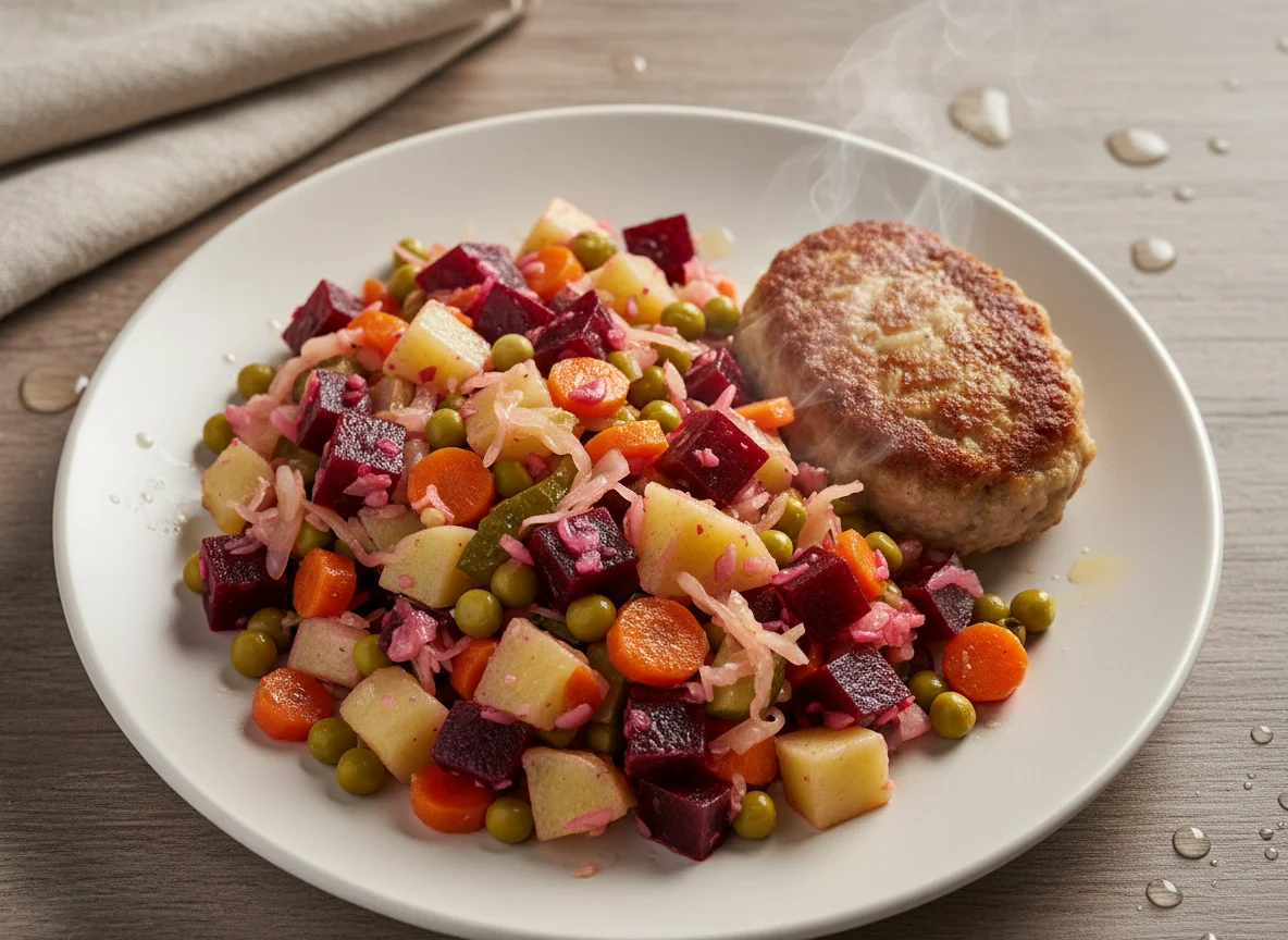 Винегрет и котлета photo