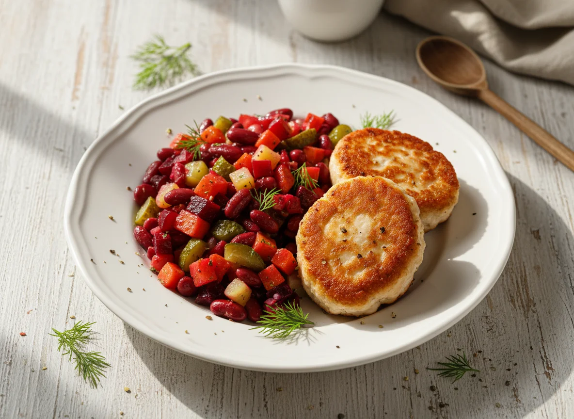 Винегрет с фасолью и куриные котлеты photo