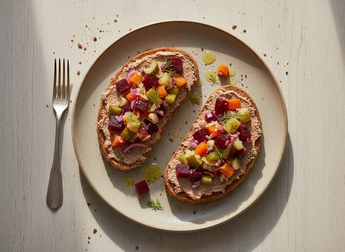 Винегрет с паштетом на хлебе photo