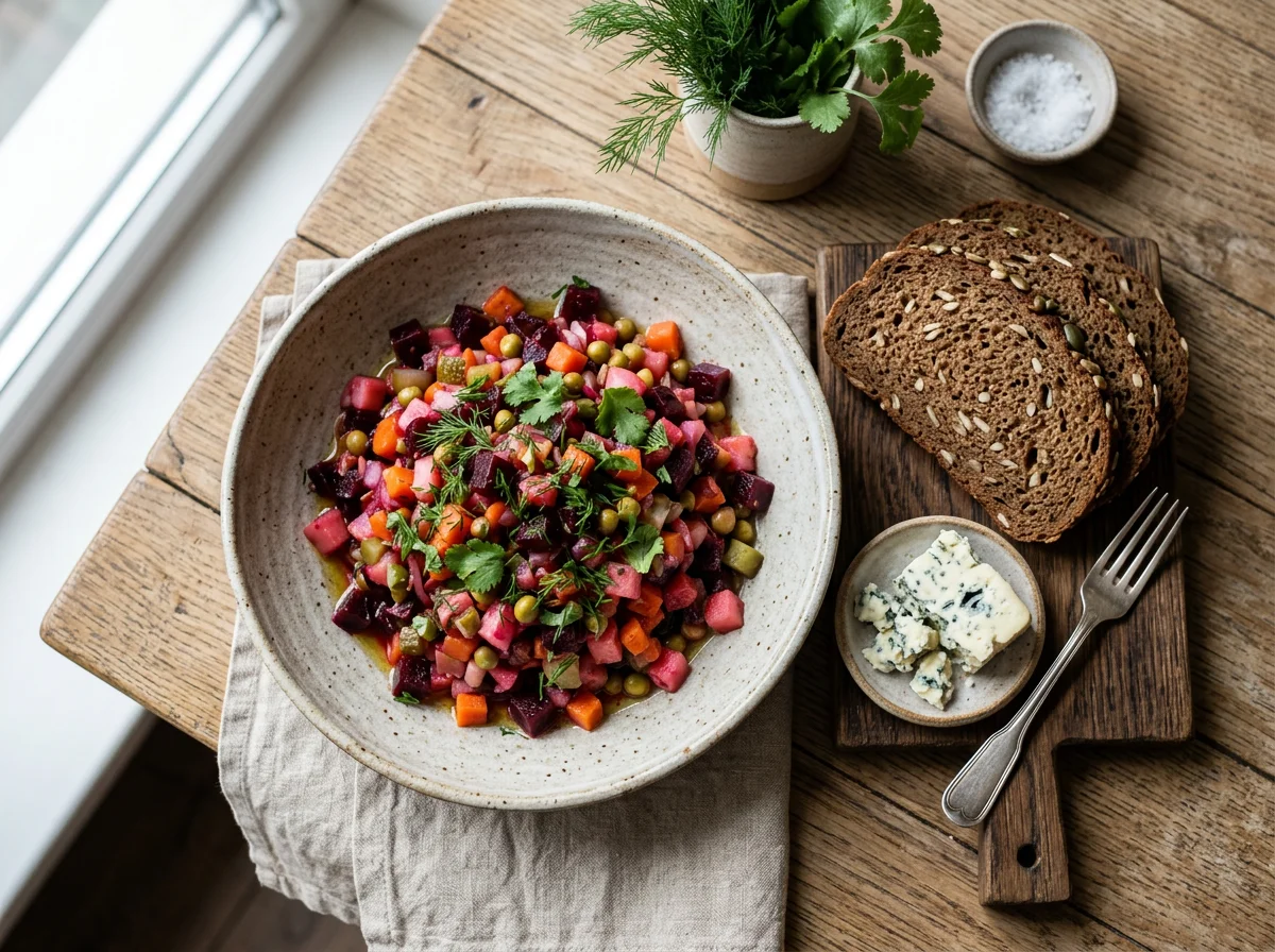 Винегрет с сыром и хлебом photo