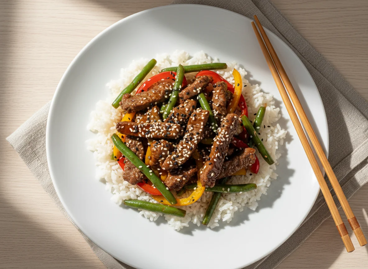 Вок с говядиной и овощами photo