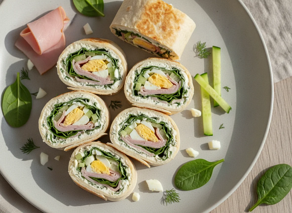 Закуска с лавашом, ветчиной и овощами photo
