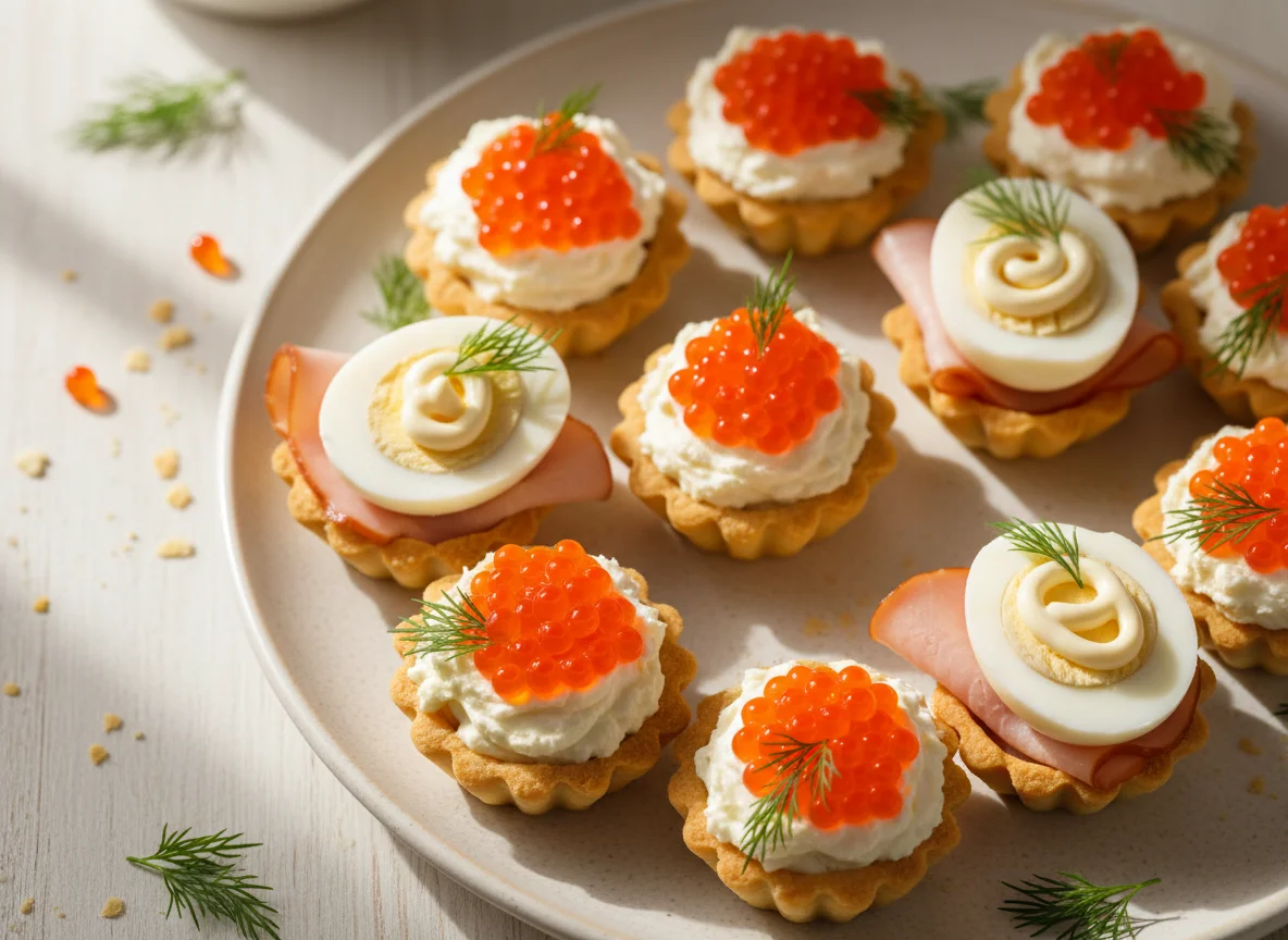 Закуски с икрой и яйцом photo
