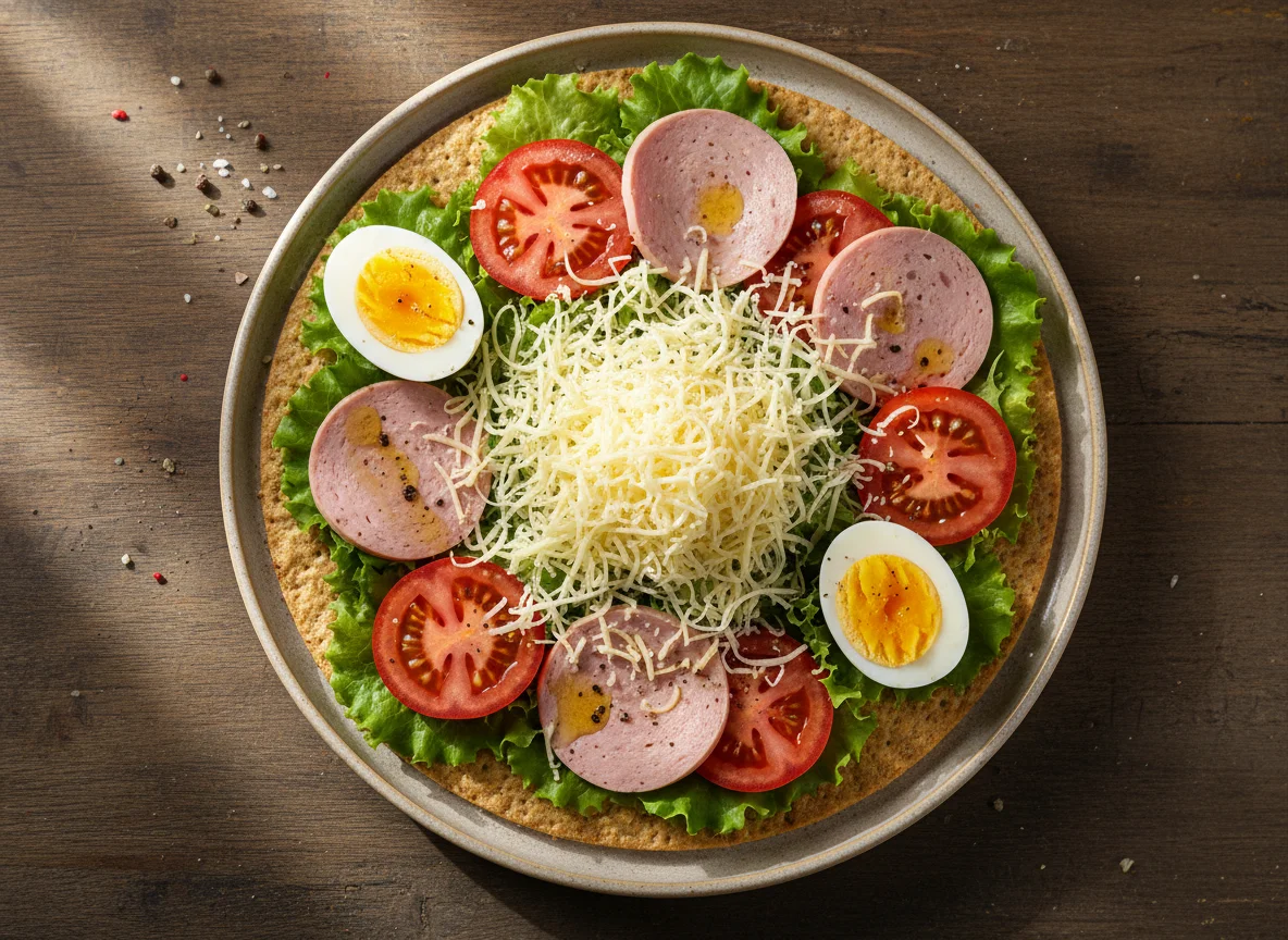 Закуски с колбасой, сыром и яйцом photo