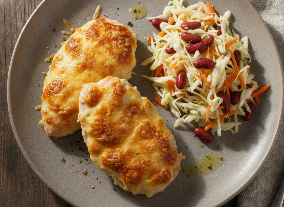 Запеченная курица под сыром с овощным салатом photo