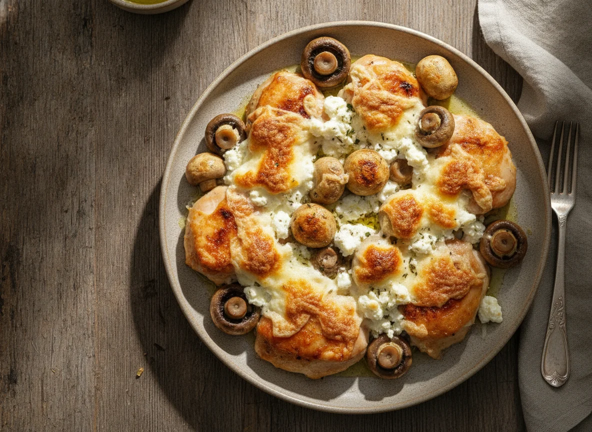 Запеченная курица с грибами и сыром photo