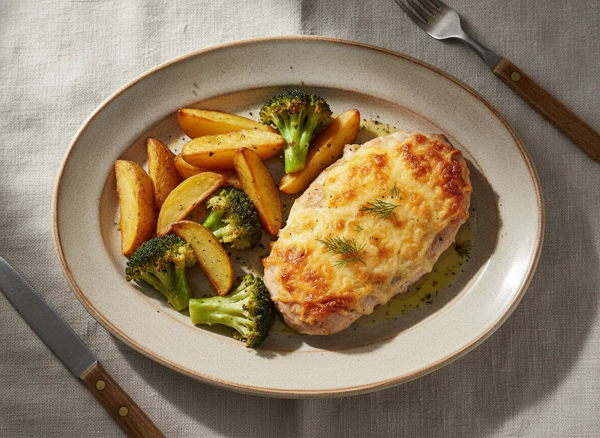 Запеченная курица с картофелем и брокколи photo