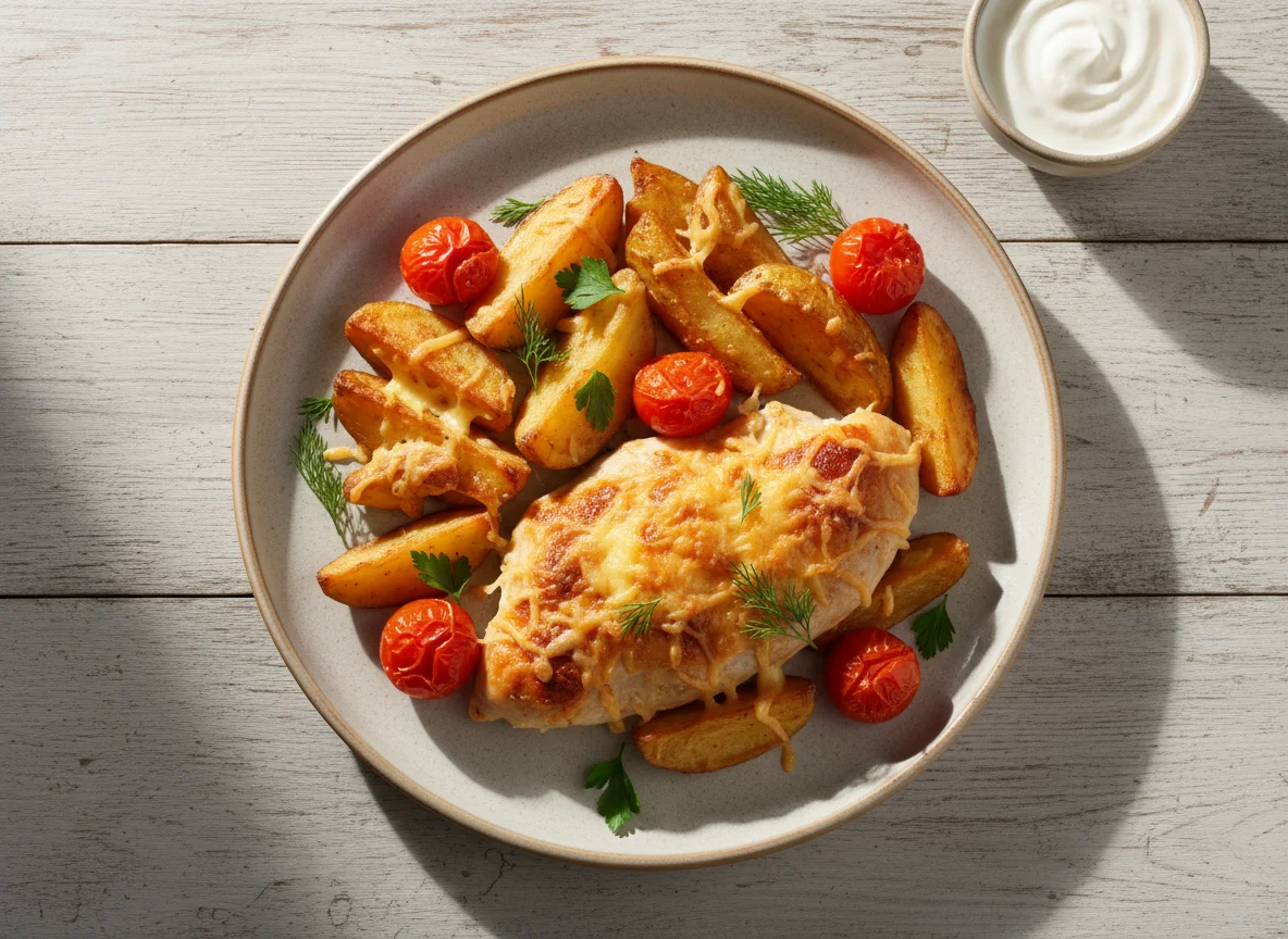 Запеченная курица с картофелем и сыром photo