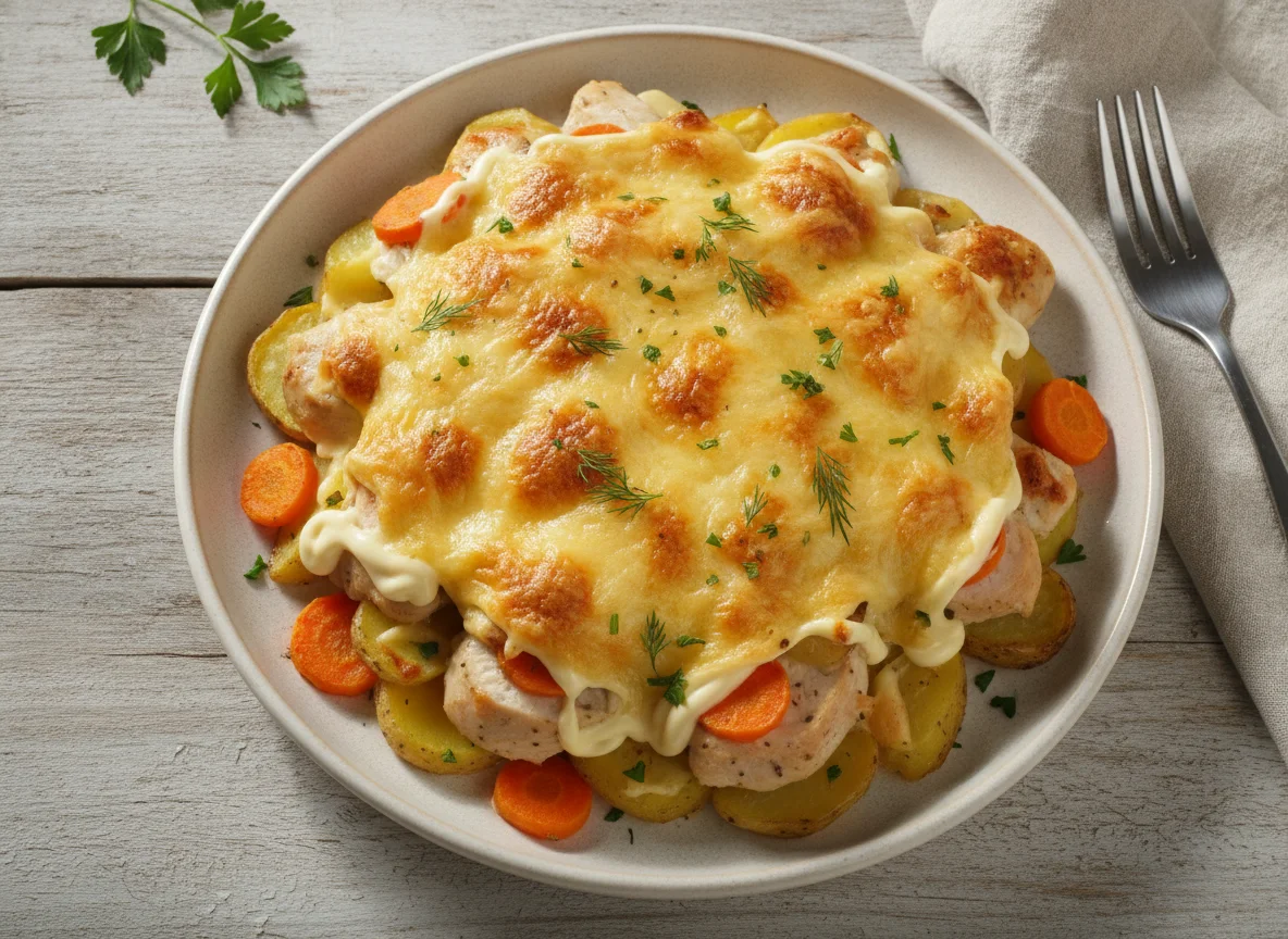 Запеченная курица с картофелем под сыром photo