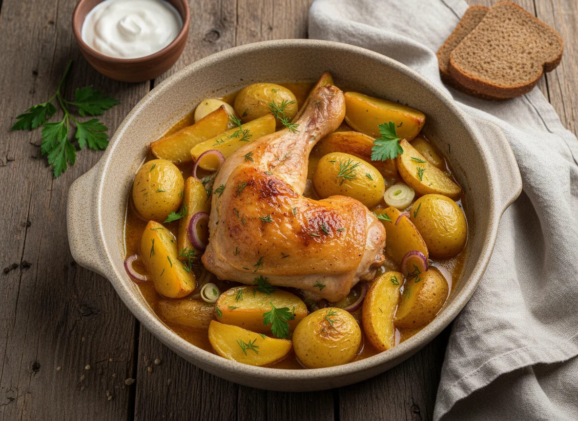 Запеченная курица с картофелем photo