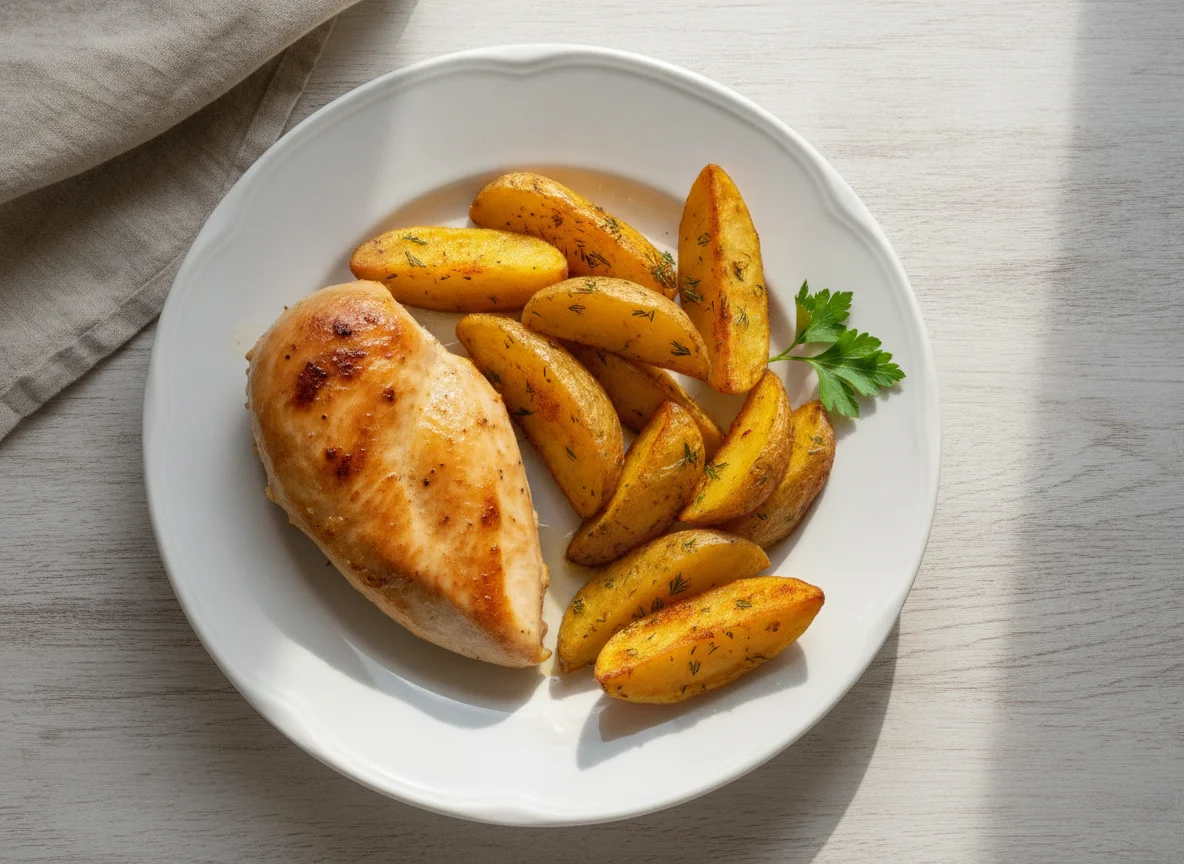 Запеченная курица с картофельными дольками photo