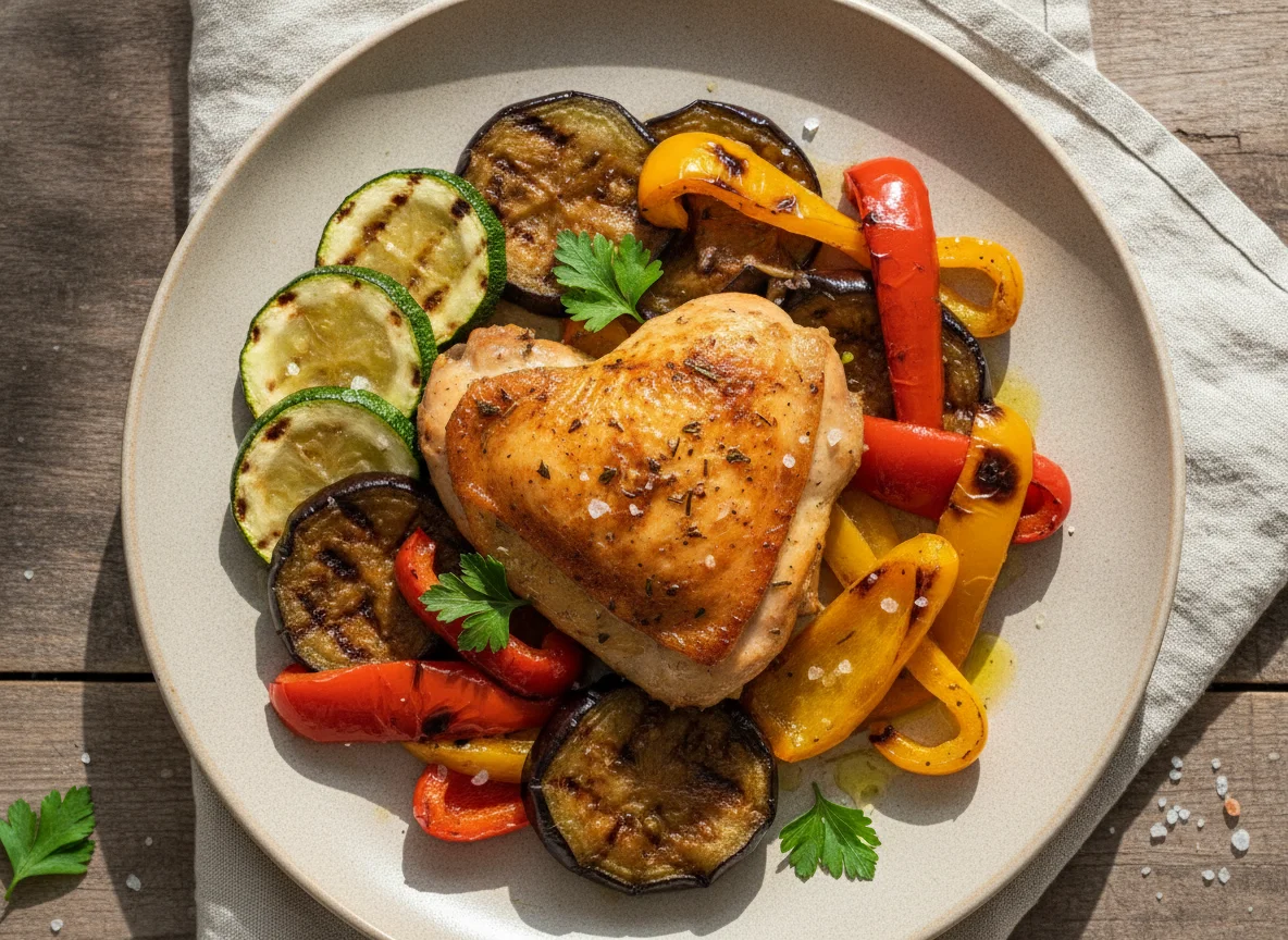 Запеченная курица с овощами гриль photo